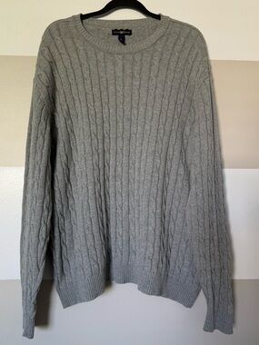 Club Room Gray Cotton Cable Knit Crewneck Sweater Extra Large